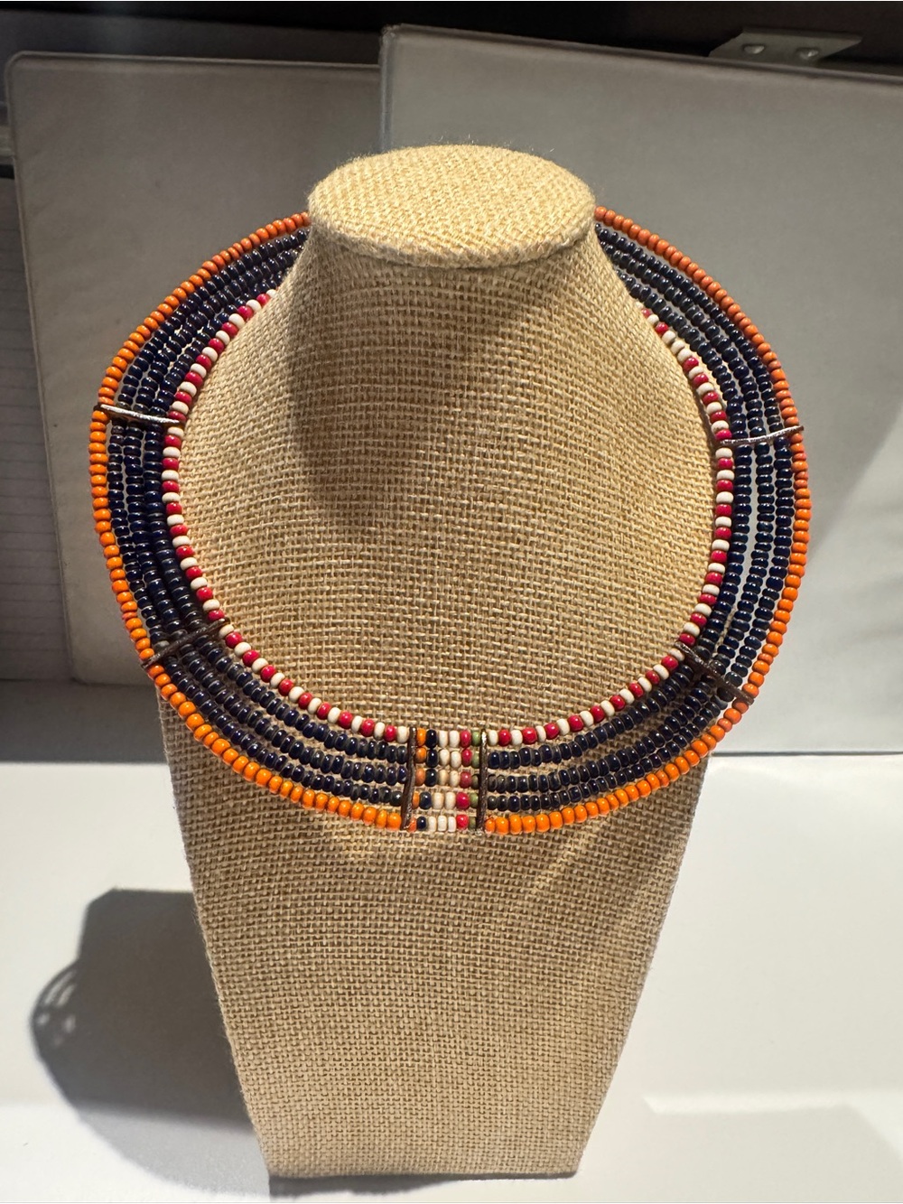 Vintage Handcrafted Multi-Strand Beaded Collar choker Necklace - Navy, O